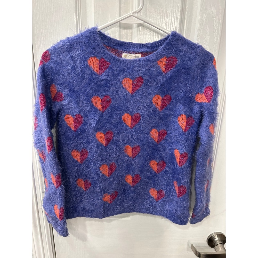 Tucker + Tate Sweater Purple Heart Eyelash Knit Fuzzy Long Sleeve Crew Neck Kids